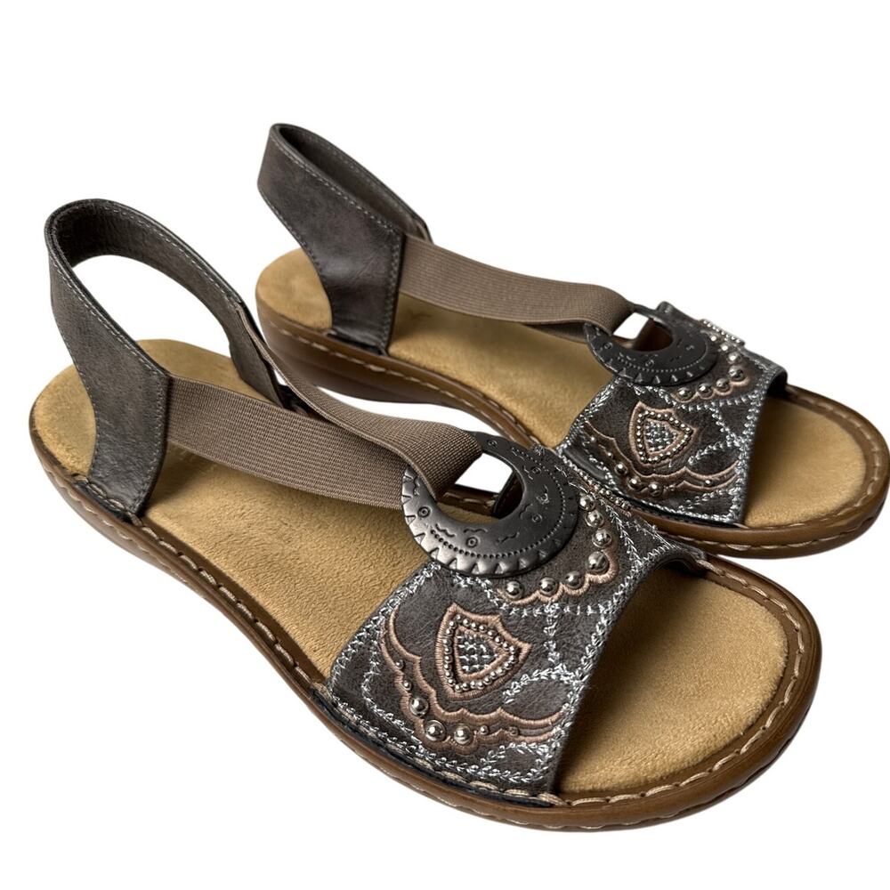 Rieker Sandals Slingbacks Wedge Regina B9 Size EU38 Elastic Open Toe Boho Detail